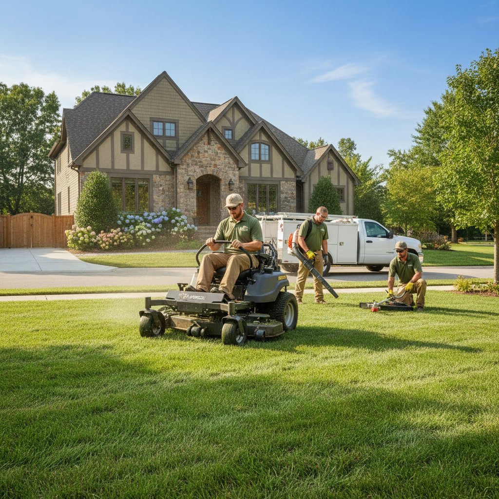 professional lawn care technician maintaining healthy green lawn
