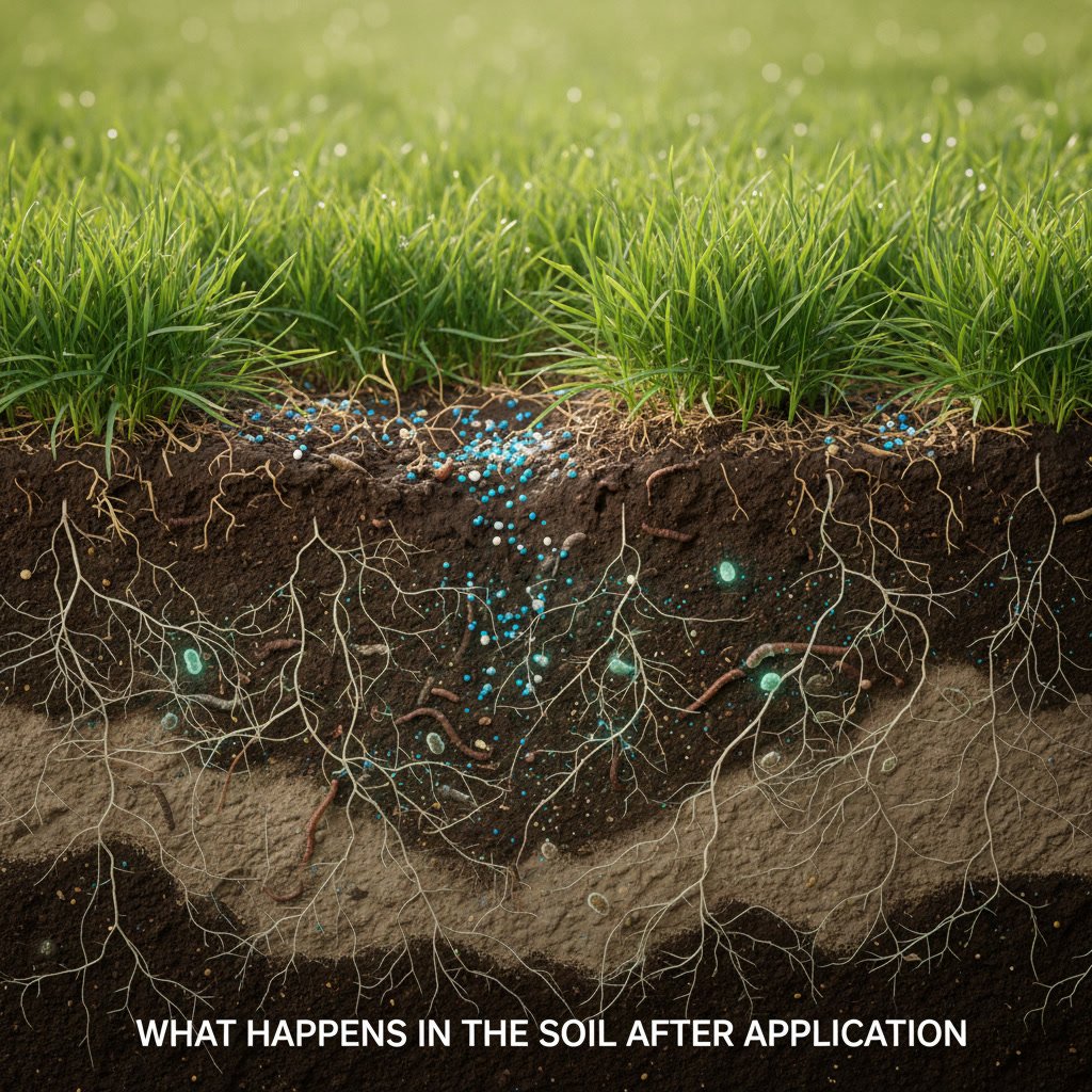 Close-up of healthy grass roots absorbing nutrients from enriched soil
