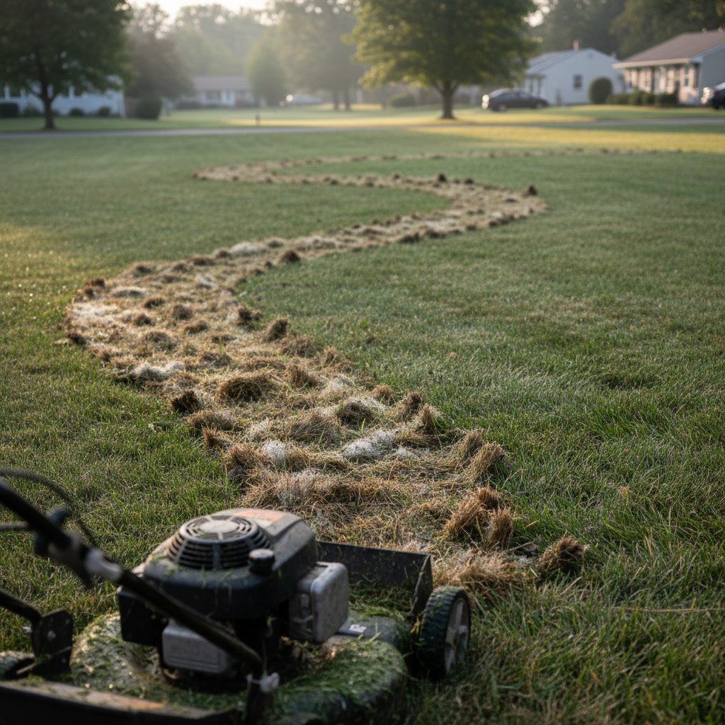 close-up of grass blades showing fungal infection symptoms