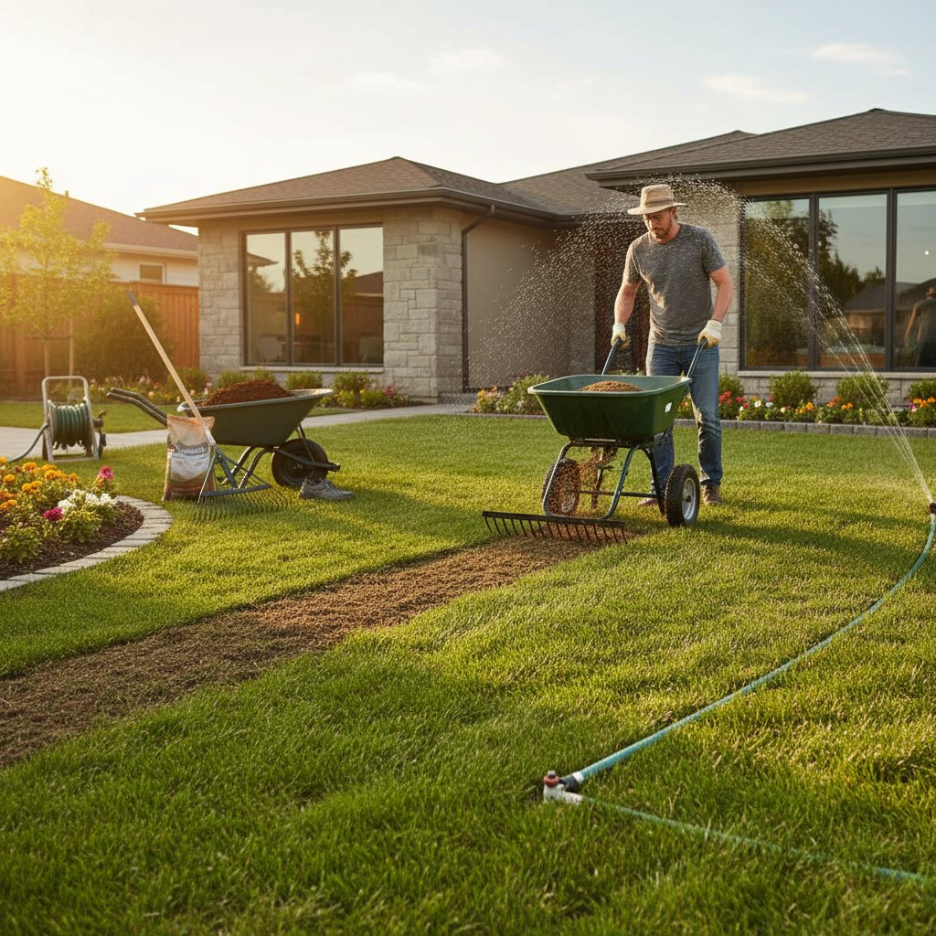Healthy lawn with proper thatch layer after professional dethatching