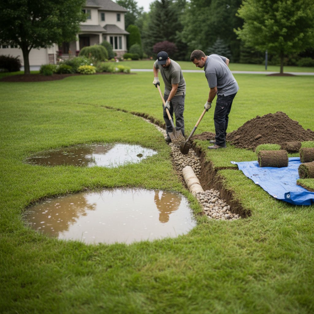 Healthy green lawn with proper moisture balance and even growth