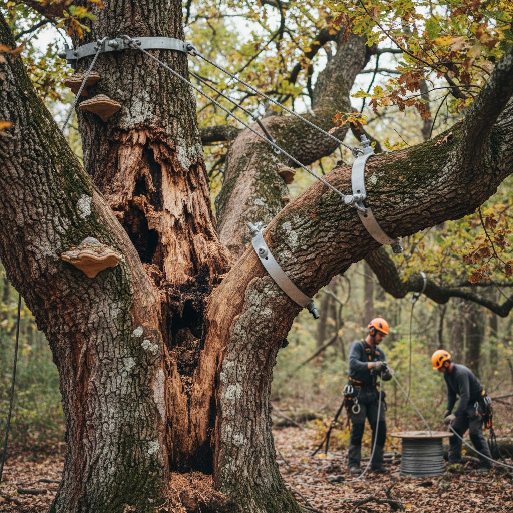 Arborist inspecting tree showing early disease symptoms
